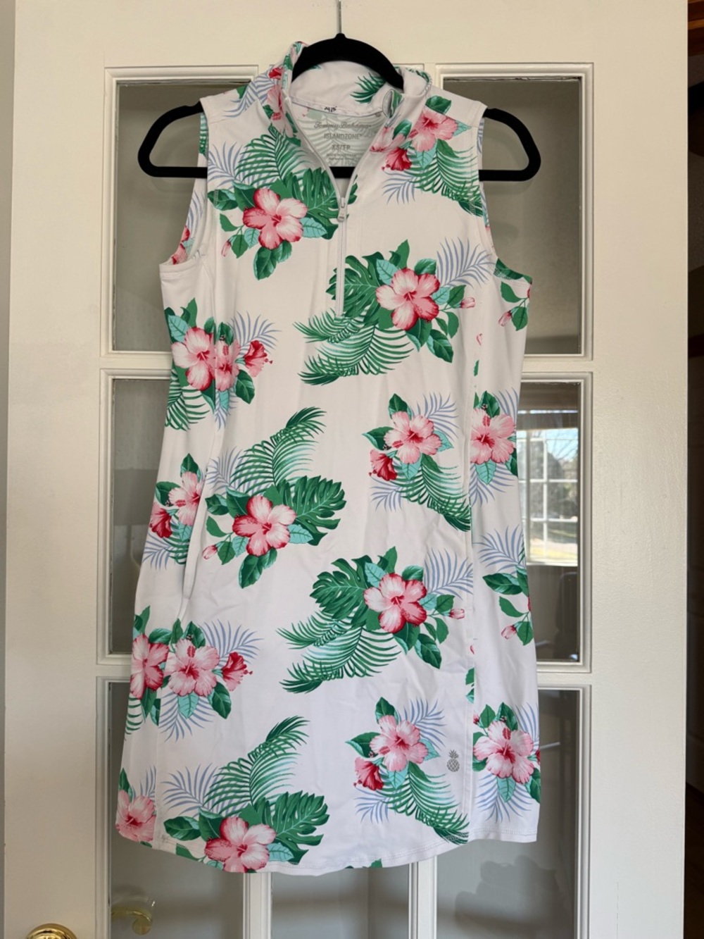 Tommy Bahama White Tropical Floral Sleeveless Zip Dress
